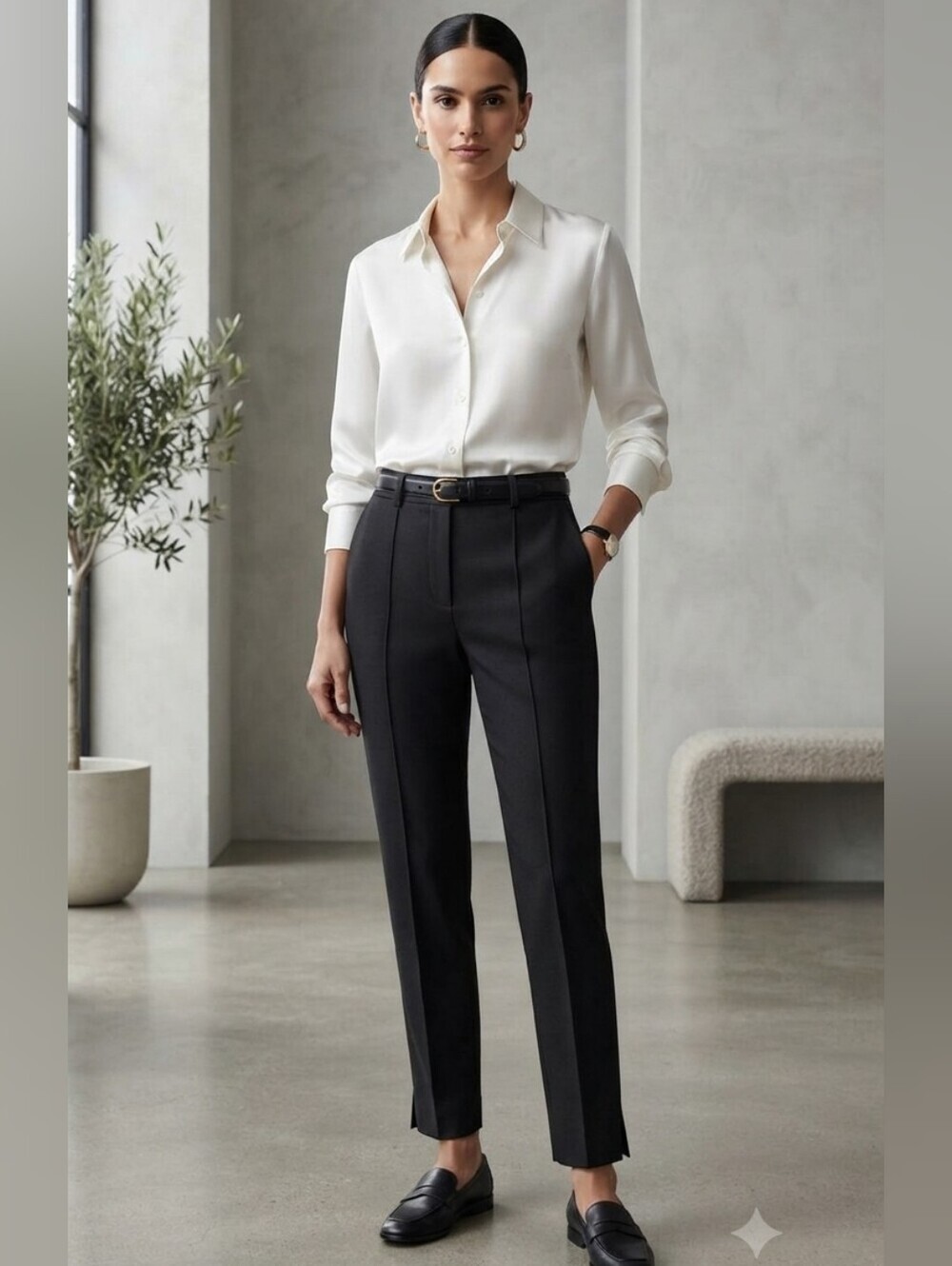 Judith & Charles Tailored High-Rise Trousers, Black, Size 0, 97% Wool